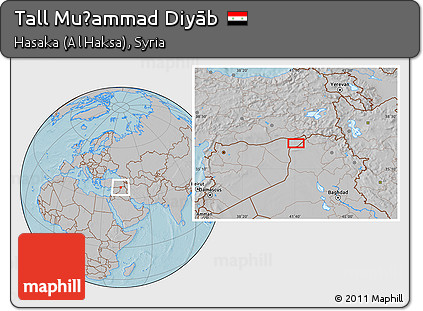 Gray Location Map of Tall Muḩammad Diyāb, hill shading
