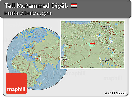 Savanna Style Location Map of Tall Muḩammad Diyāb, hill shading