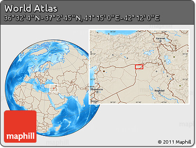 Shaded Relief Location Map of the Area around 36° 47' 25" N, 41° 43' 30" E