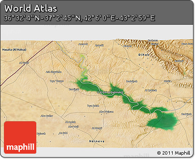 Satellite 3D Map of the Area around 36° 47' 25" N, 42° 34' 30" E