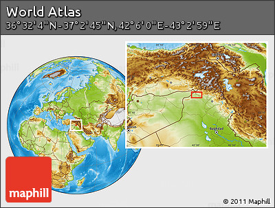 Physical Location Map of the Area around 36° 47' 25" N, 42° 34' 30" E