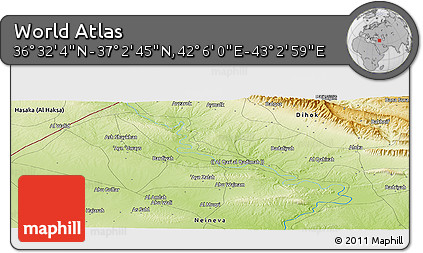 Physical Panoramic Map of the Area around 36° 47' 25" N, 42° 34' 30" E