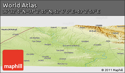 Physical Panoramic Map of the Area around 36° 47' 25" N, 42° 34' 30" E