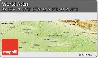 Physical Panoramic Map of the Area around 36° 47' 25" N, 42° 34' 30" E