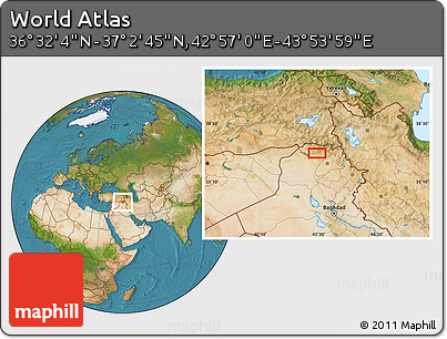 Satellite Location Map of the Area around 36° 47' 25" N, 43° 25' 29" E