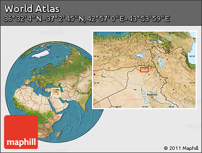 Satellite Location Map of the Area around 36° 47' 25" N, 43° 25' 29" E