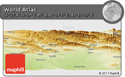 Physical Panoramic Map of the Area around 36° 47' 25" N, 43° 25' 29" E