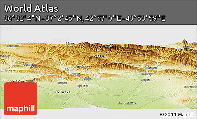 Physical Panoramic Map of the Area around 36° 47' 25" N, 43° 25' 29" E