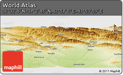 Physical Panoramic Map of the Area around 36° 47' 25" N, 43° 25' 29" E