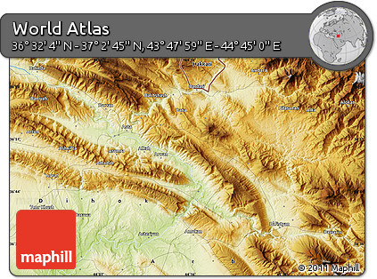 Physical Map of the Area around 36° 47' 25" N, 44° 16' 29" E
