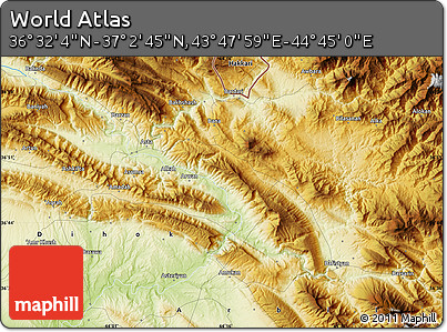Physical Map of the Area around 36° 47' 25" N, 44° 16' 29" E