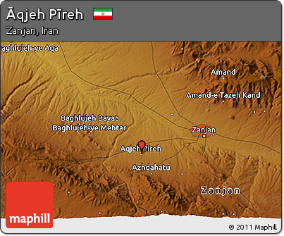 Physical 3D Map of Āqjeh Pīreh
