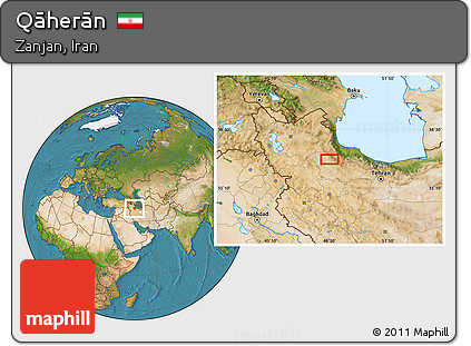 Satellite Location Map of Qāherān