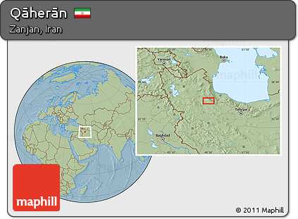 Savanna Style Location Map of Qāherān, hill shading
