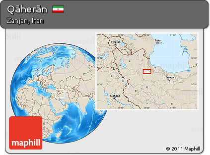 Shaded Relief Location Map of Qāherān