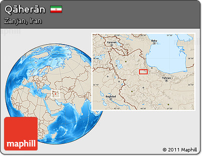 Shaded Relief Location Map of Qāherān