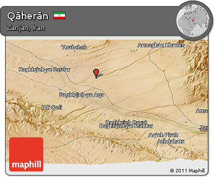 Satellite Panoramic Map of Qāherān
