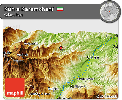 Physical 3D Map of Kūh-e Karamkhānī