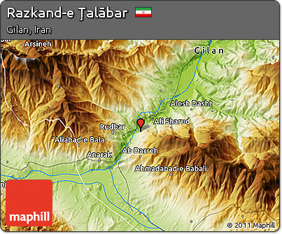 Physical 3D Map of Razkand-e Ţalābar