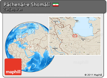 Shaded Relief Location Map of Pāchenār-e Shomālī