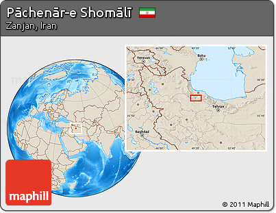 Shaded Relief Location Map of Pāchenār-e Shomālī