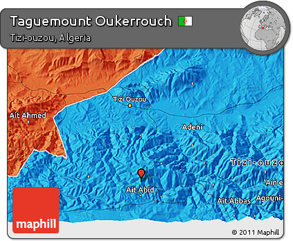 Political 3D Map of Taguemount Oukerrouch