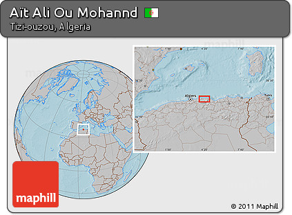 Gray Location Map of Aït Ali Ou Mohannd, hill shading