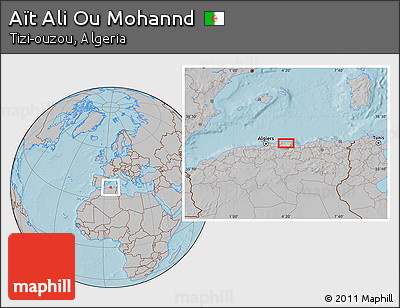 Gray Location Map of Aït Ali Ou Mohannd, hill shading