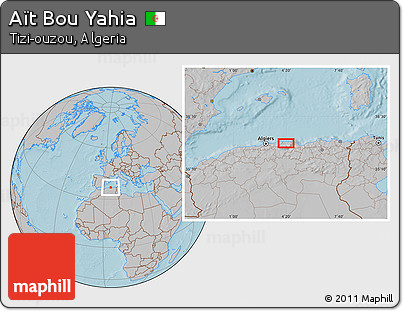 Gray Location Map of Aït Bou Yahia, hill shading