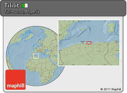 Savanna Style Location Map of Tililit, hill shading