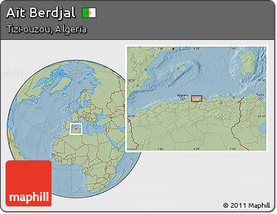 Savanna Style Location Map of Aït Berdjal, hill shading