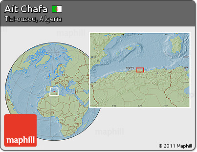 Savanna Style Location Map of Aït Chafa, hill shading