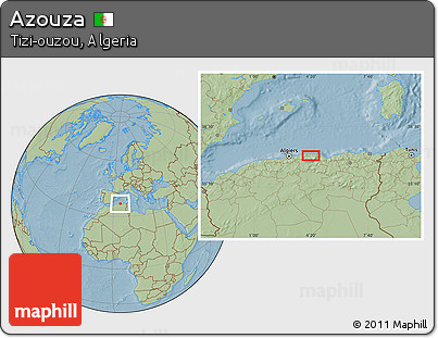Savanna Style Location Map of Azouza, hill shading