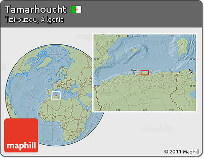 Savanna Style Location Map of Tamarhoucht, hill shading