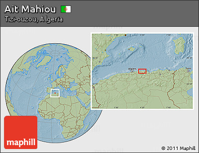 Savanna Style Location Map of Aït Mahiou, hill shading