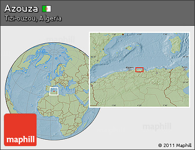 Savanna Style Location Map of Azouza, hill shading