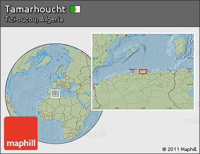Savanna Style Location Map of Tamarhoucht, hill shading