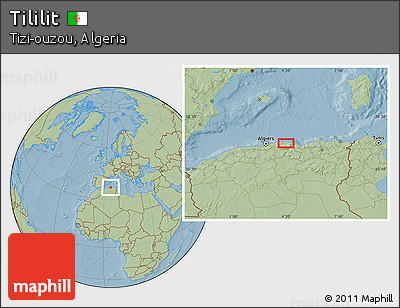 Savanna Style Location Map of Tililit, hill shading