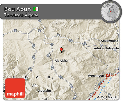 Shaded Relief Map of Bou Aoun