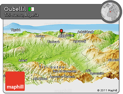 Physical Panoramic Map of Oubellil