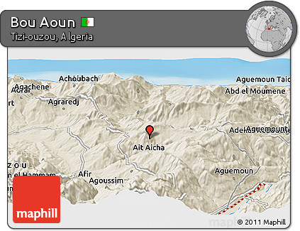 Shaded Relief Panoramic Map of Bou Aoun