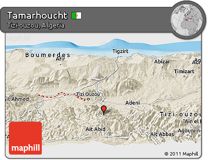 Shaded Relief Panoramic Map of Tamarhoucht