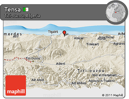 Shaded Relief Panoramic Map of Tensa