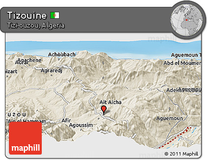 Shaded Relief Panoramic Map of Tizouine