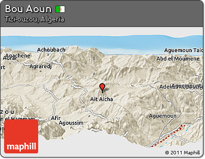Shaded Relief Panoramic Map of Bou Aoun