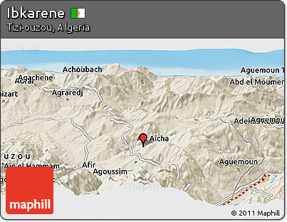 Shaded Relief Panoramic Map of Ibkarene