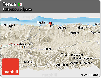 Shaded Relief Panoramic Map of Tensa