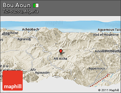 Shaded Relief Panoramic Map of Bou Aoun