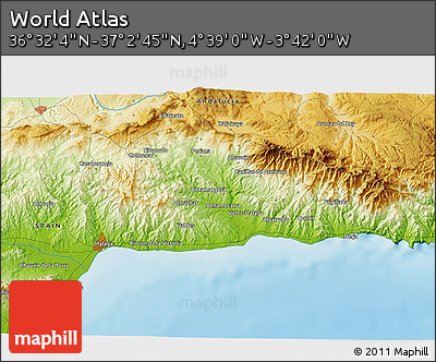 Physical 3D Map of the Area around 36° 47' 25" N, 4° 10' 30" W
