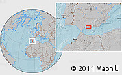 Gray Location Map of Málaga, hill shading